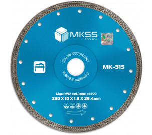 MK-315 Диск алмазный по керамограниту X-type 230х1,8х10х25,4мм MKSS MK-315 Диск алмазный по керамограниту X-type 230х1,8х10х25,4мм MKSS