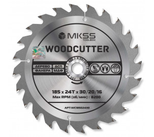 WC1850 Диск пильный по дереву 185х24Тх30/20/16 мм Woodcutter MKSS WC1850 Диск пильный по дереву 185х24Тх30/20/16 мм Woodcutter MKSS
