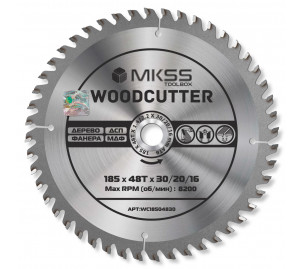 WC1850 Диск пильный по дереву 185х48Тх30/20/16 мм Woodcutter MKSS