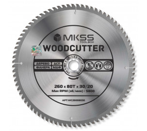 WC2600 Диск пильный по дереву 260х80Тх30/20 мм Woodcutter MKSS